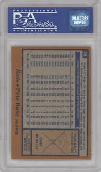 Pete Rose from the 1978 Topps set graded by PSA and given an overall grade of 8.