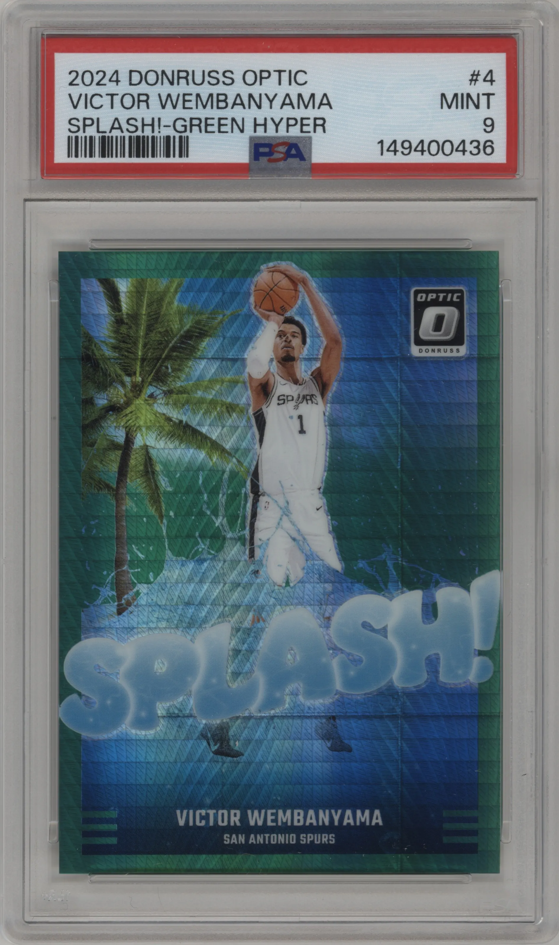 2024 Donruss Optic Splash! Victor Wembanyama Hyper Green #4 PSA 9
