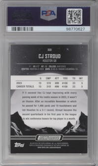 CJ Stroud from the 2023 Topps Composite set featuring a Twilight parallel graded by PSA and given an overall grade of 9.