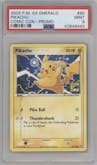 Pikachu from the 2005 Pokemon EX set featuring a Comic Con Promo parallel graded by PSA and given an overall grade of 9.
