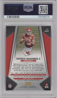 Patrick Mahomes II from the 2017 Panini Prizm set featuring a Disco parallel graded by PSA and given an overall grade of 10.