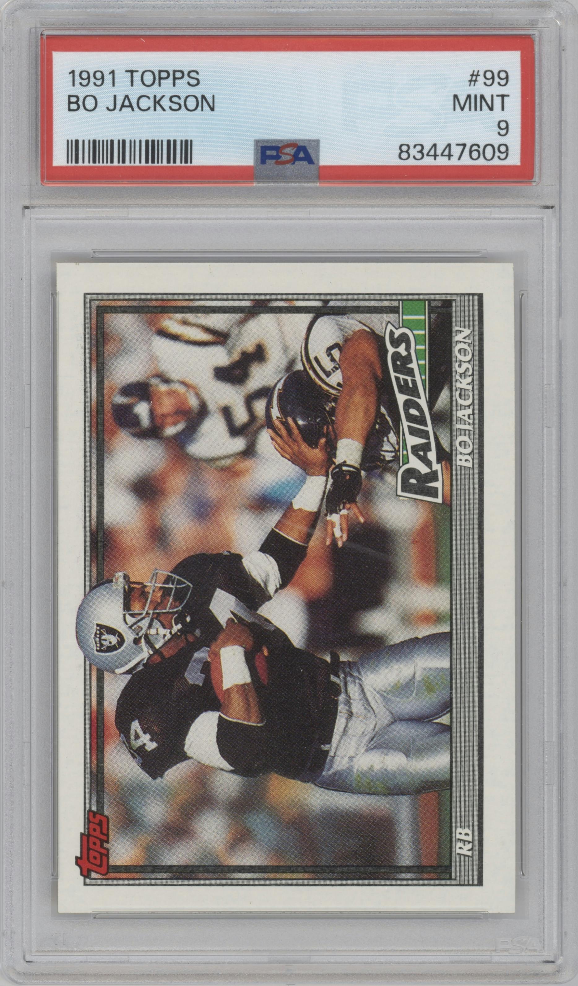 Bo Jackson from the 1991 Topps set graded by PSA and given an overall grade of 9.