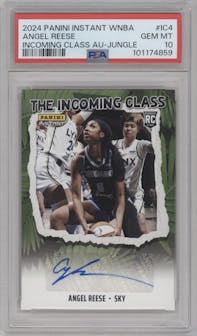 Angel Reese from the 2024-25 Panini Instant WNBA set featuring a Jungle parallel graded by PSA and given an overall grade of 10.