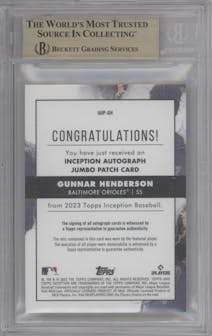 Gunnar Henderson from the 2023 Topps Inception set graded by Beckett and given an overall grade of 9.5.