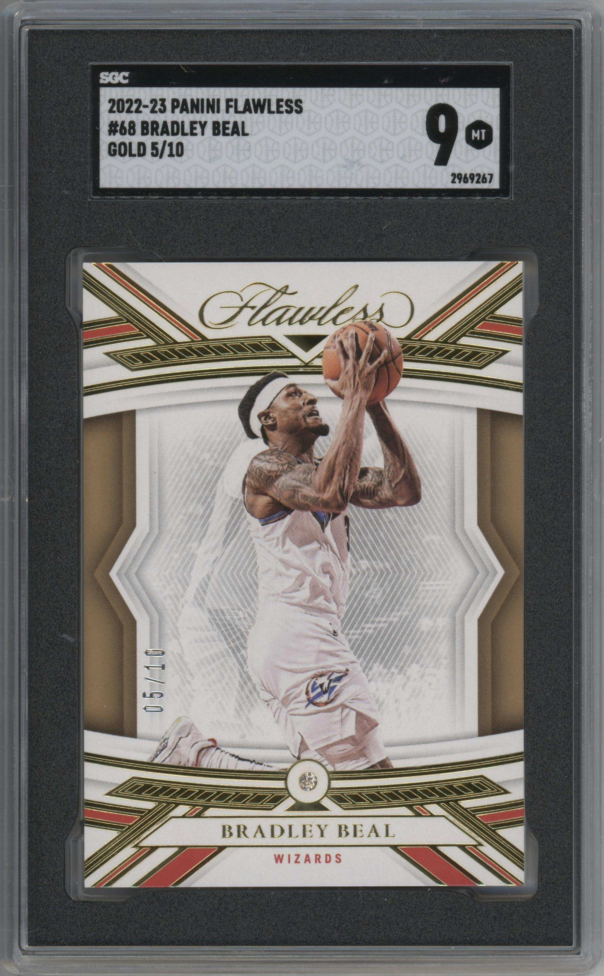 Bradley Beal from the 2022-23 Panini Flawless set featuring a Gold parallel graded by SGC and given an overall grade of 9.