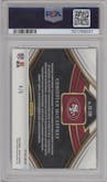 Christian McCaffrey from the 2023 Panini Select set featuring a Green Prizm parallel graded by PSA and given an overall grade of 9.
