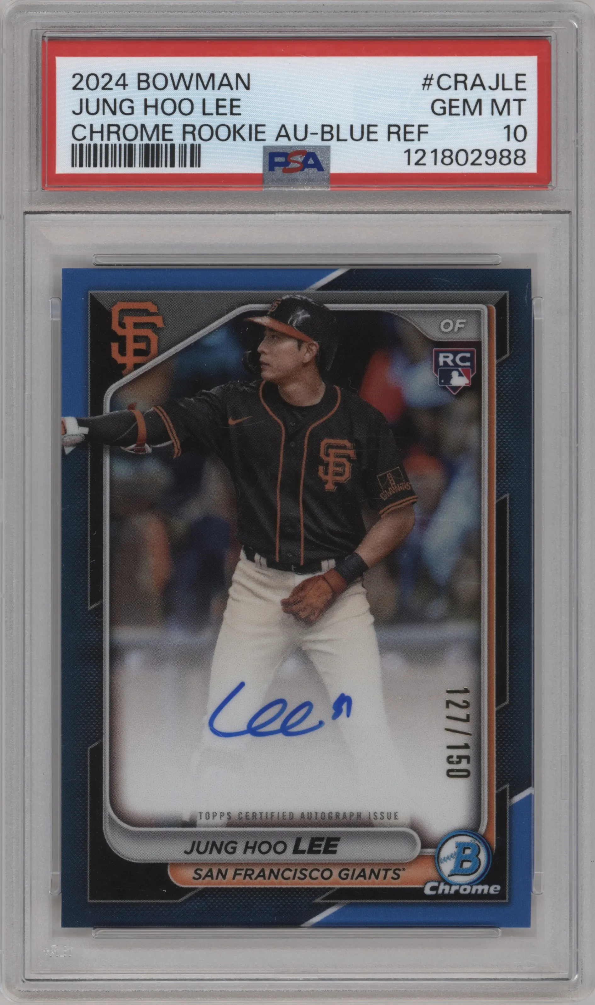 2024 Bowman Chr.Rke.Auto Jung Hoo Lee Blue Refractor PSA 10