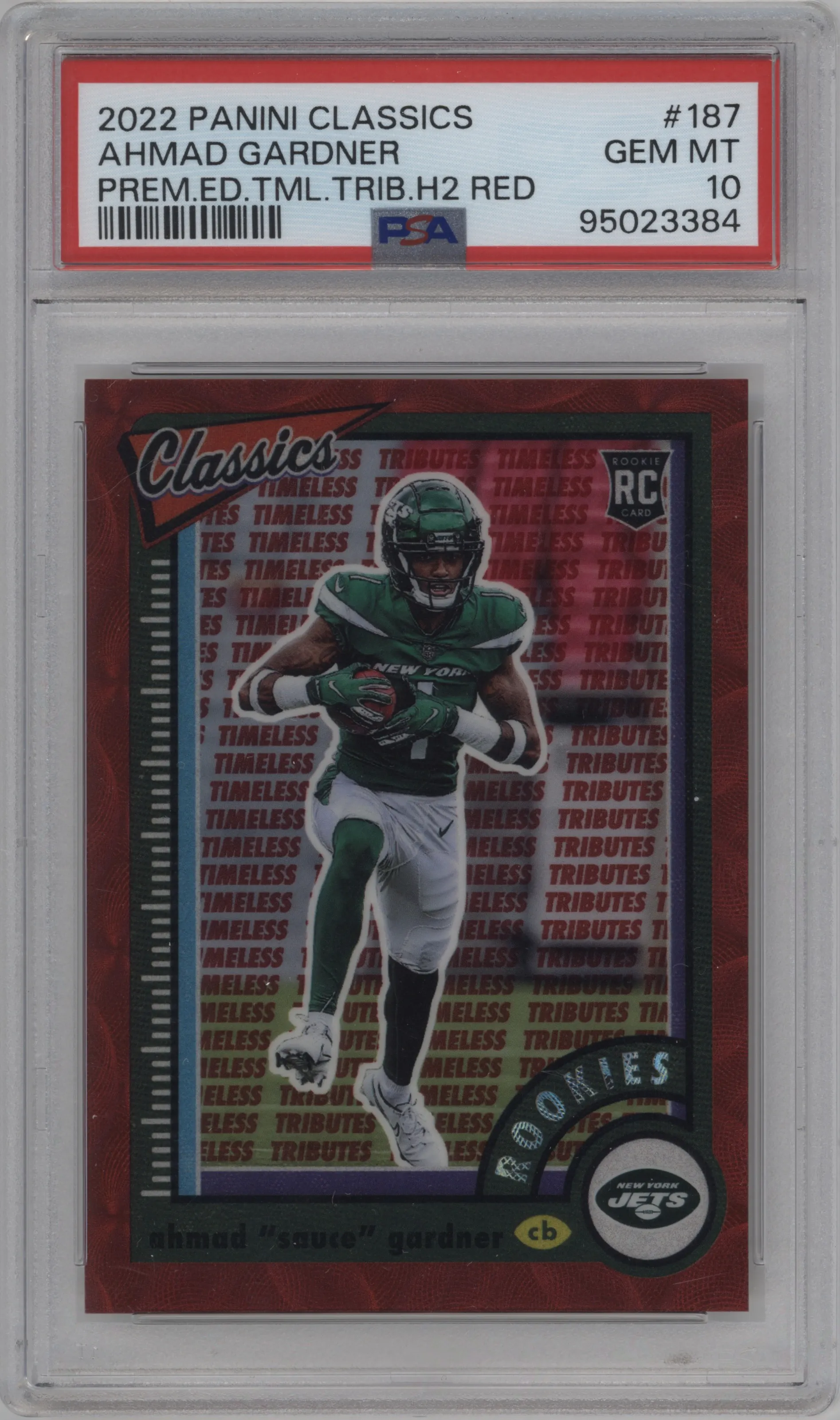 2022 Panini Classics Ahmad "Sauce" Gardner H2 Premium Edition Timeless Tributes Red PSA 10