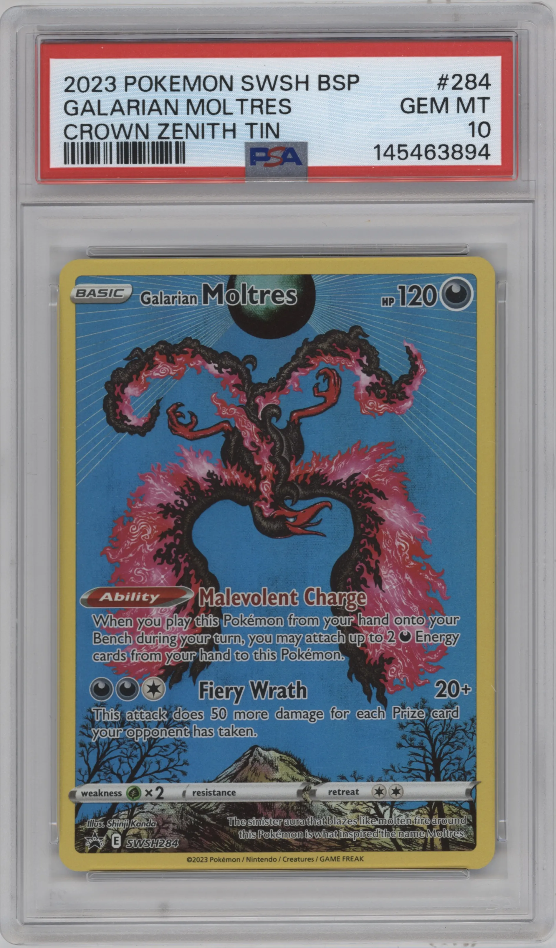 2023 Pokemon SWSH Galarian Moltres Galarian Moltres Crown Zenith Collection Tin #SWSH284 PSA 10
