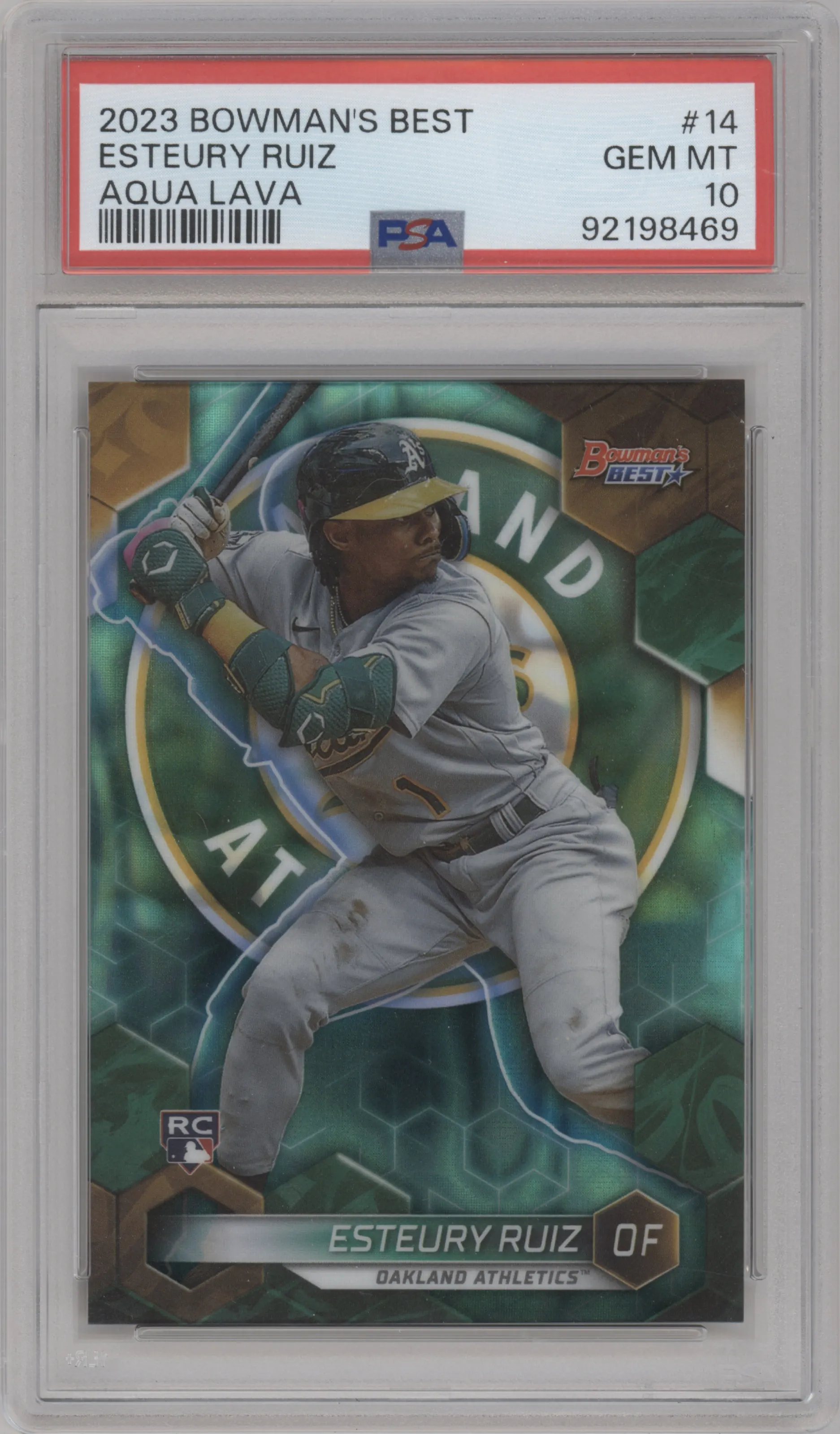 2023 Bowman's Best Esteury Ruiz Aqua Lava Refractor #14 PSA 10