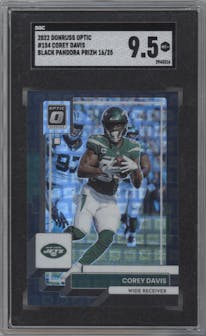 Corey Davis from the 2022 Panini Donruss Optic set featuring a Black Pandora parallel graded by SGC and given an overall grade of 9.5.