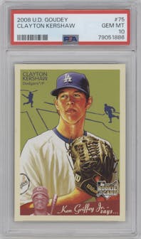Clayton Kershaw from the 2008 Upper Deck Goudey set graded by PSA and given an overall grade of 10.