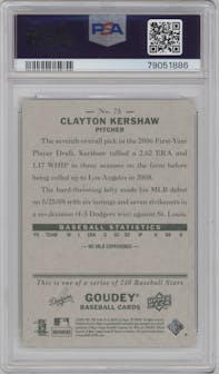 Clayton Kershaw from the 2008 Upper Deck Goudey set graded by PSA and given an overall grade of 10.