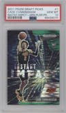 Cade Cunningham from the 2021-22 Panini Prizm Draft Picks set featuring a Green Pulsar Prizm parallel graded by PSA and given an overall grade of 10.