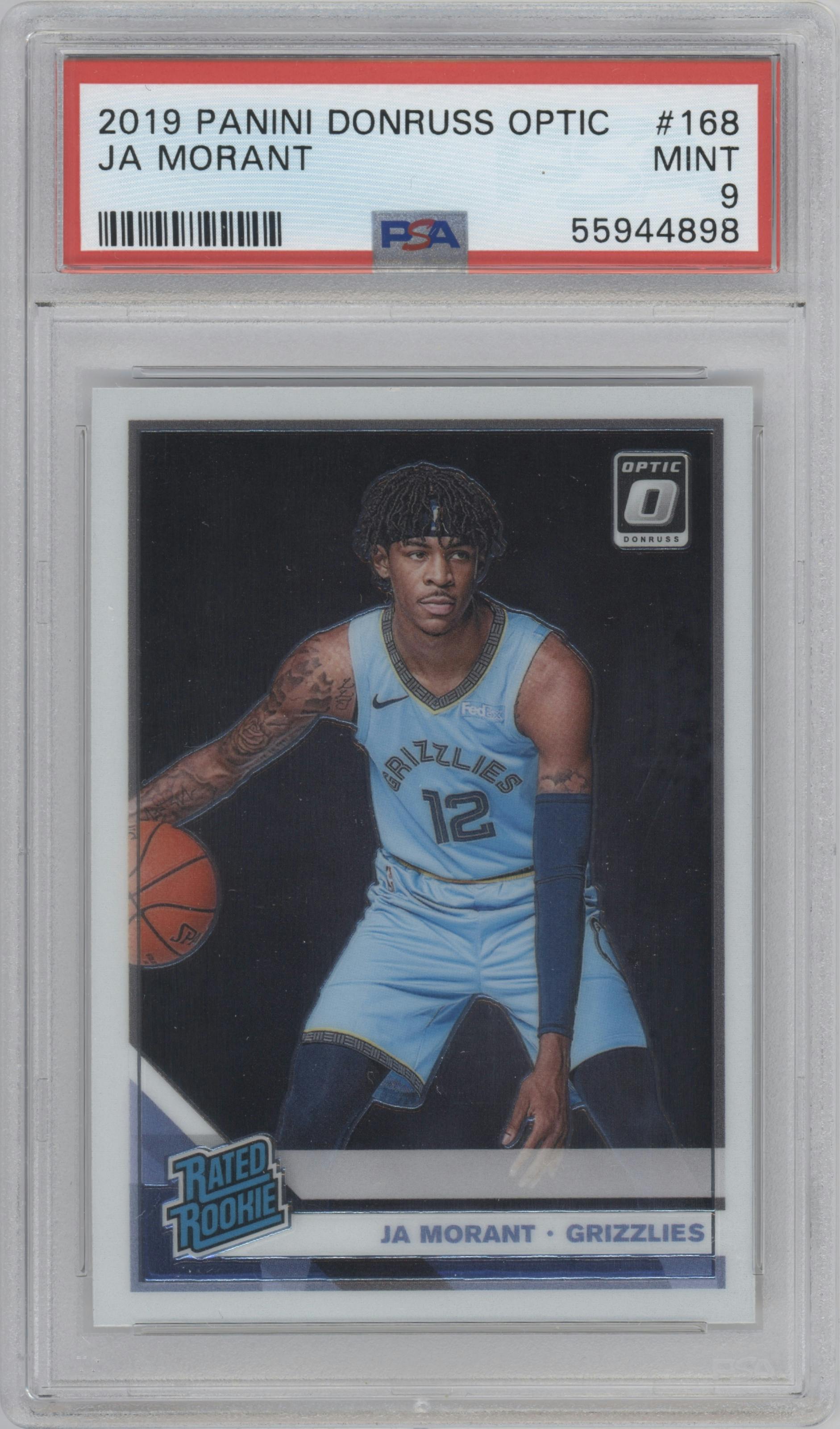 Ja Morant from the 2019-20 Panini Donruss Optic set graded by PSA and given an overall grade of 9.
