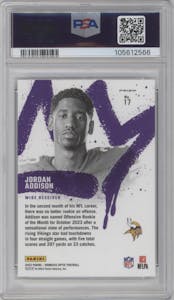 Jordan Addison from the 2023 Donruss Optic set graded by PSA and given an overall grade of 10.