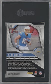 Ladd McConkey from the 2024 Panini Prizm set featuring a Neon Green Pulsar  parallel graded by SGC and given an overall grade of 10.