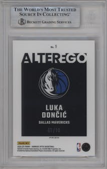 Luka Doncic from the 2024-25 Donruss Optic set featuring a Gold parallel graded by Beckett and given an overall grade of 9.