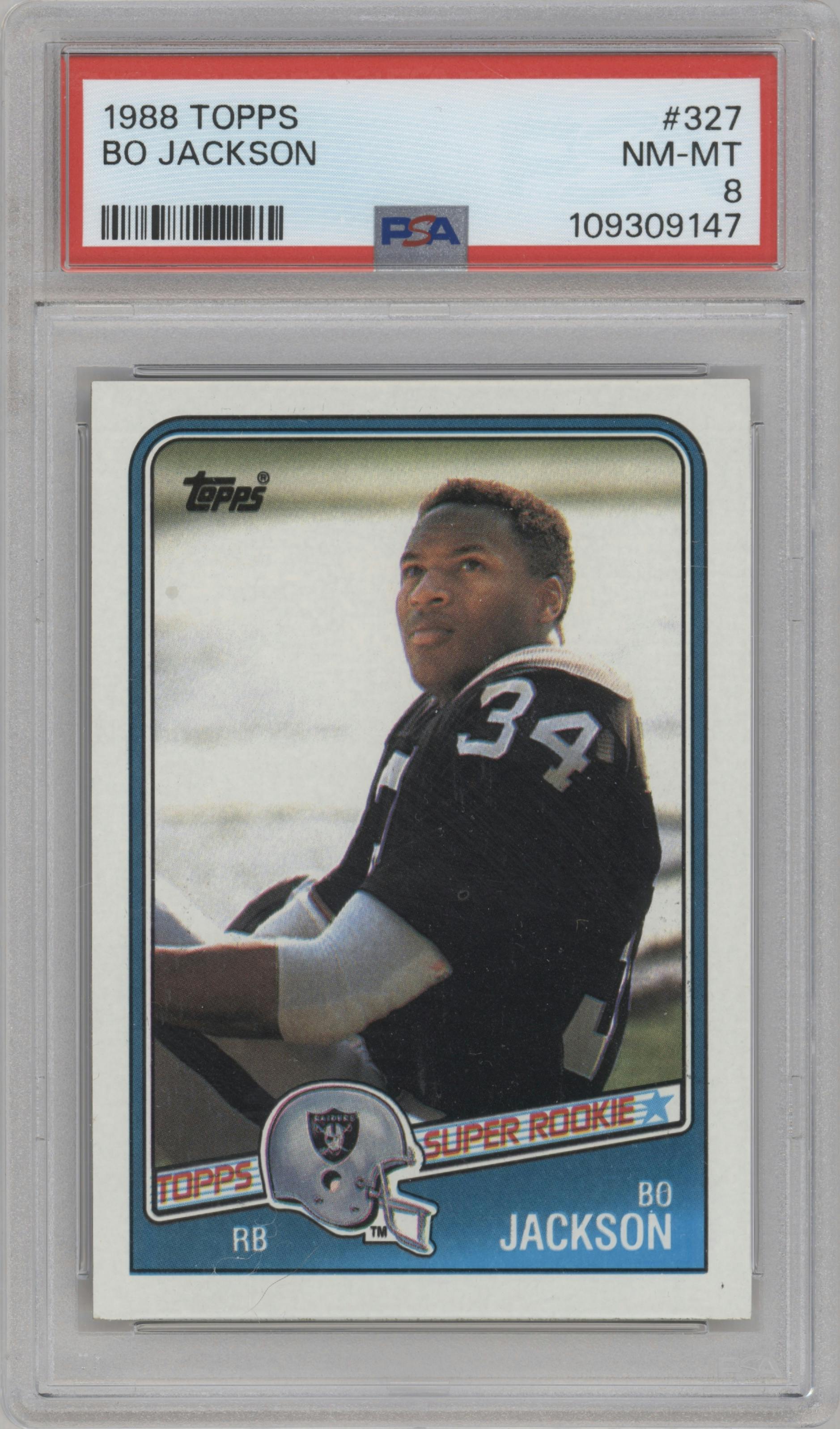 Bo Jackson from the 1988 Topps set graded by PSA and given an overall grade of 8.