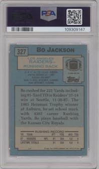 Bo Jackson from the 1988 Topps set graded by PSA and given an overall grade of 8.