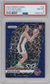 Caitlin Clark from the 2024 Panini Prizm WNBA set featuring a Blue Velocity parallel graded by PSA and given an overall grade of 8.