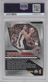Caitlin Clark from the 2024 Panini Prizm WNBA set featuring a Blue Velocity parallel graded by PSA and given an overall grade of 8.
