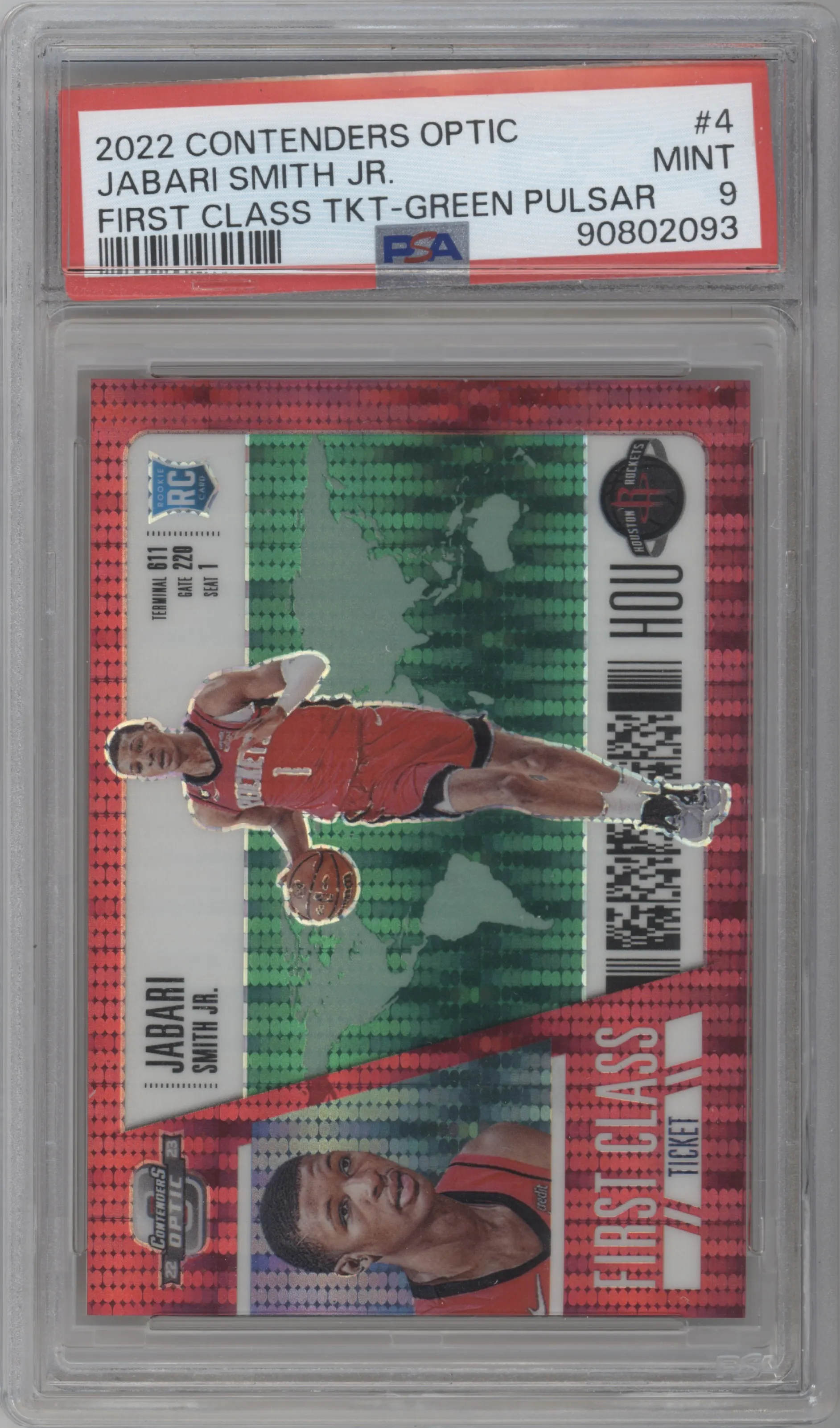 2022 Panini Contenders Optic First Class Ticket Jabari Smith Jr. Green Pulsar #4 PSA 9