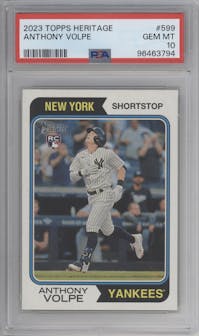 Anthony Volpe from the 2023 Topps Heritage High Number  set graded by PSA and given an overall grade of 10.