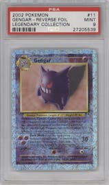 Gengar from the 2002 Pokemon  set graded by PSA and given an overall grade of 9.