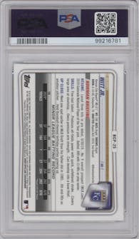 Bobby Witt Jr. from the 2020 Bowman set graded by PSA and given an overall grade of 10.