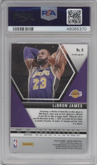 LeBron James from the 2019-20 Panini Mosaic  set featuring a Pink Camo parallel graded by PSA and given an overall grade of 9.