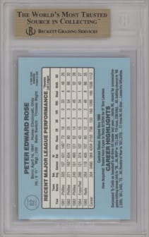  Pete Rose from the 1986 Donruss set graded by Beckett and given an overall grade of 9.5.