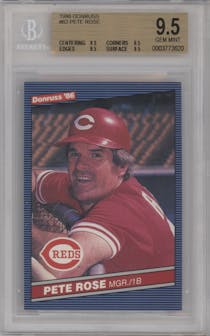  Pete Rose from the 1986 Donruss set graded by Beckett and given an overall grade of 9.5.