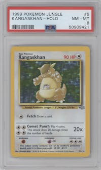 Kangaskhan from the 1999 Pokemon set graded by PSA and given an overall grade of 8.