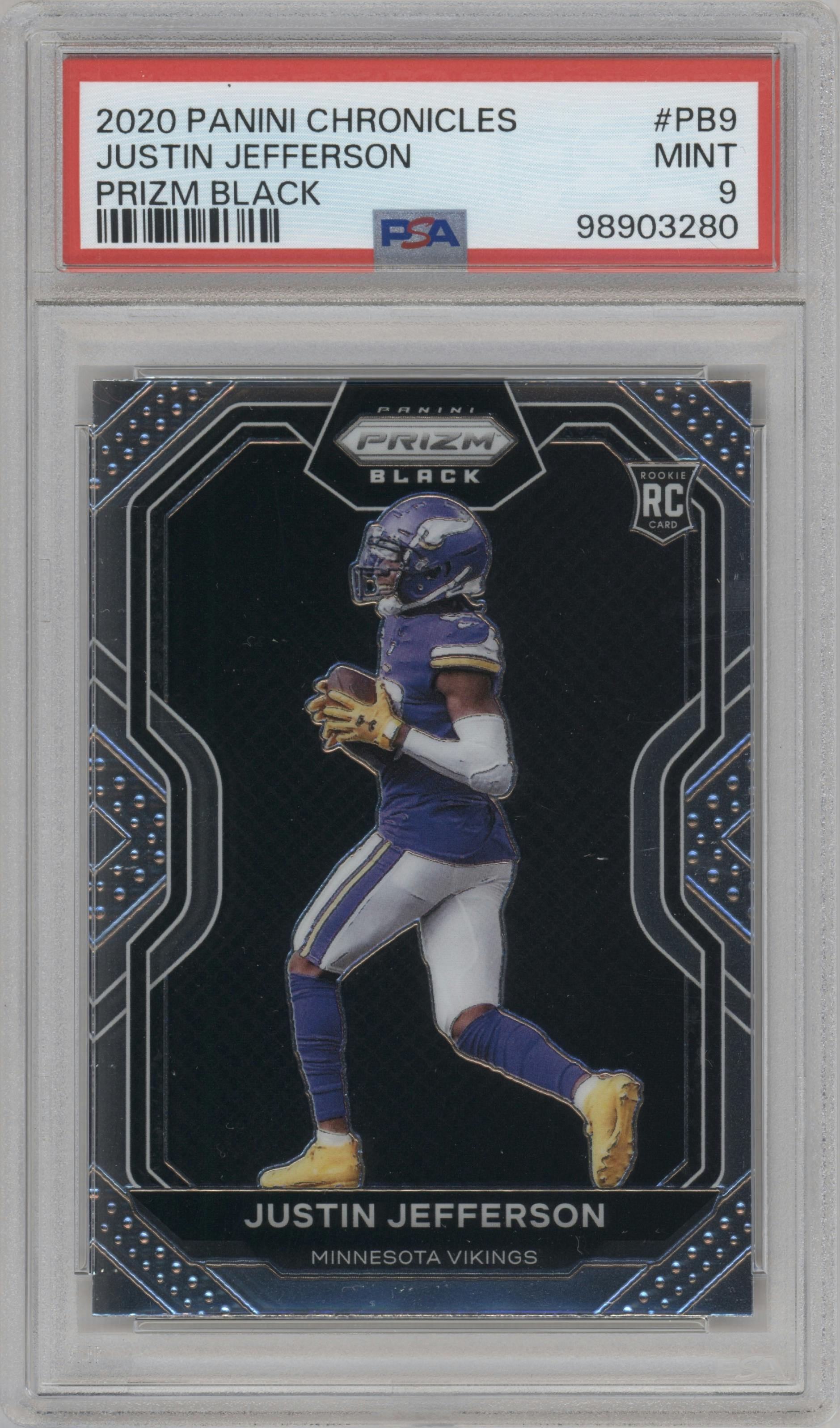 Justin Jefferson from the 2020 Panini Chronicles set graded by PSA and given an overall grade of 9.