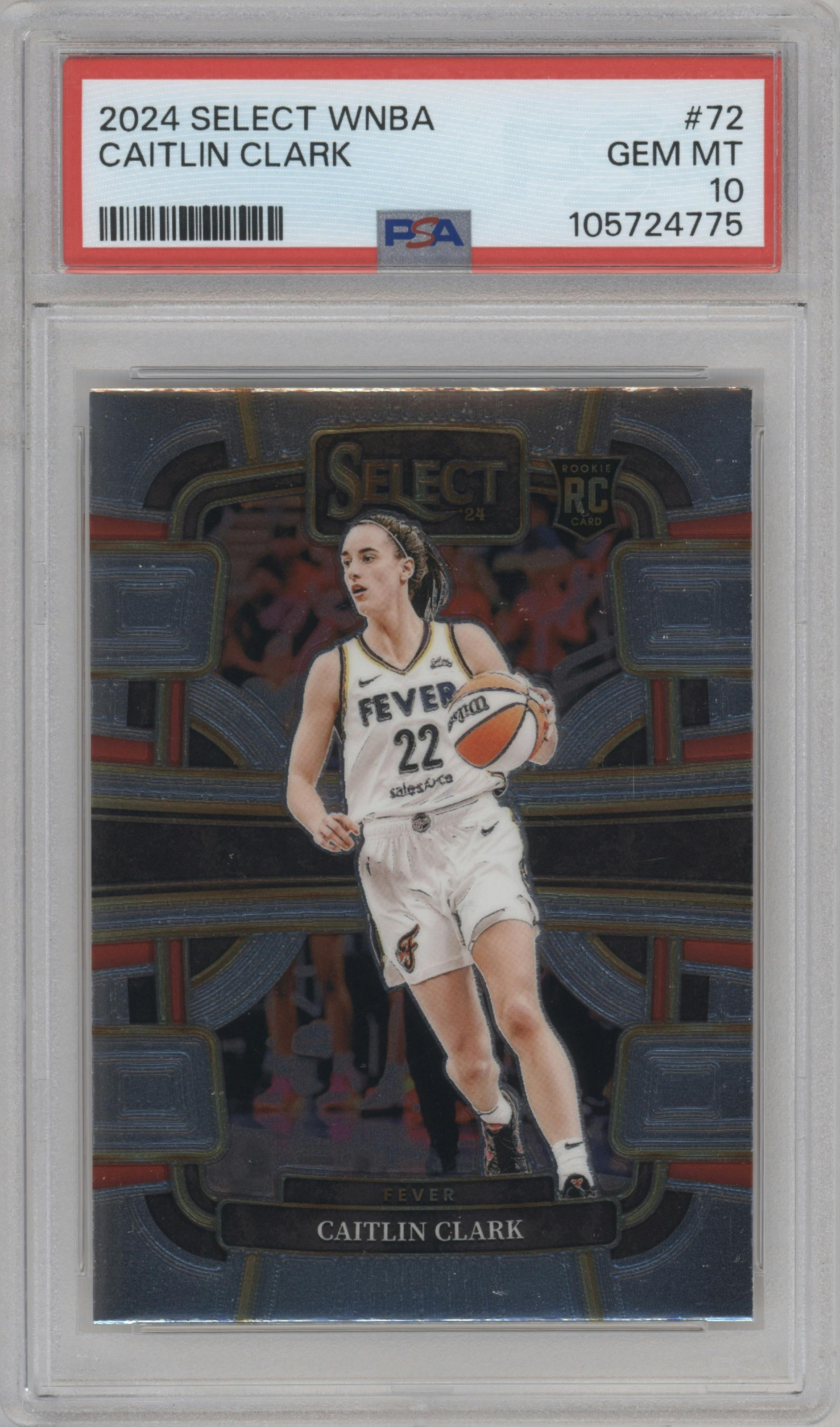 Caitlin Clark from the 2024 Panini Select WNBA set graded by PSA and given an overall grade of 10.