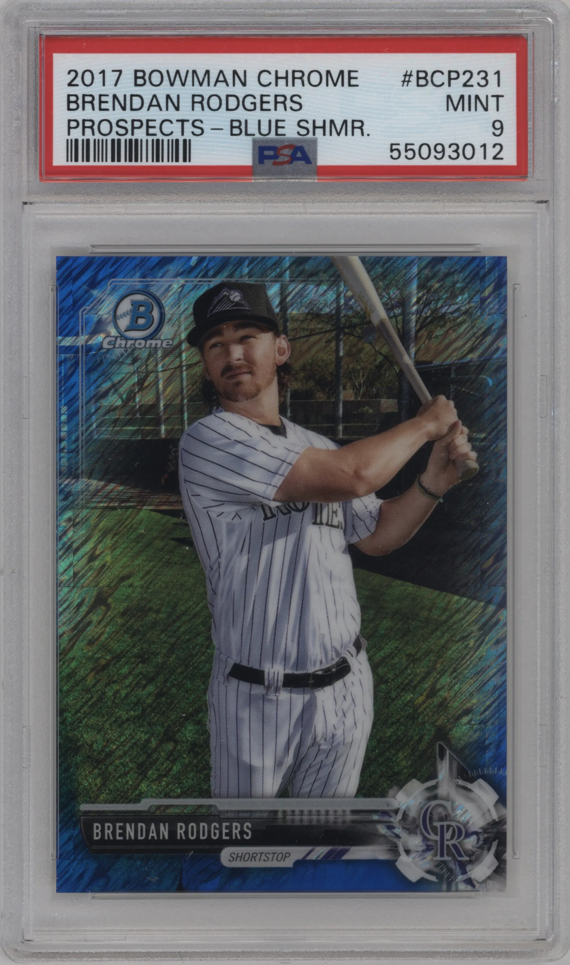 2017 Bowman Chrome Chr.Pros. Brendan Rodgers Blue Shimmer Refractor PSA 9