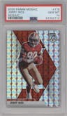 Jerry Rice from the 2020 Panini Mosaic set featuring a Mosaic parallel graded by PSA and given an overall grade of 10.