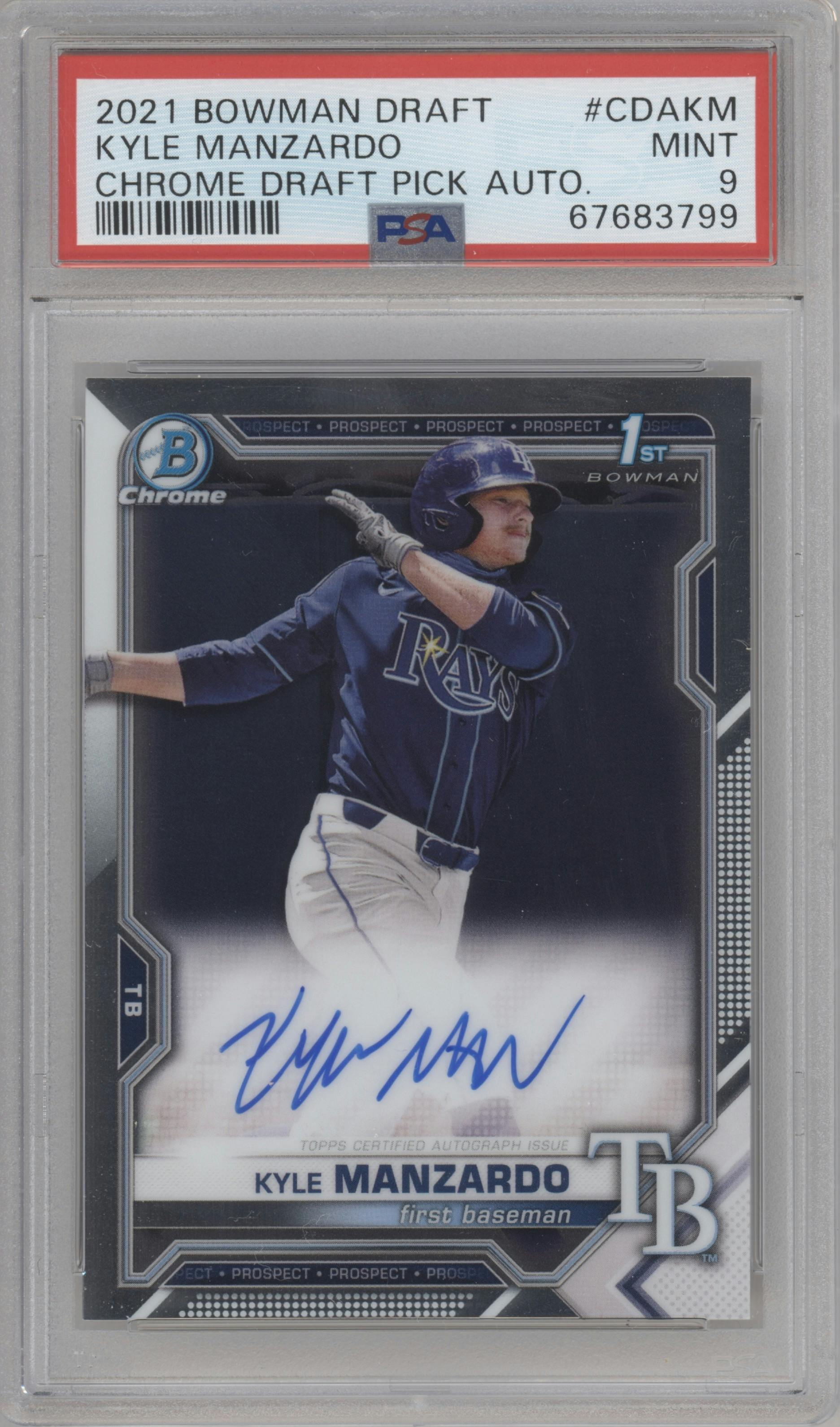 Kyle Manzardo from the 2021 Bowman Draft set graded by PSA and given an overall grade of 9.