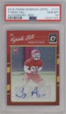 Tyreek Hill from the 2016 Panini Donruss Optic set featuring a Red parallel graded by PSA and given an overall grade of 10.