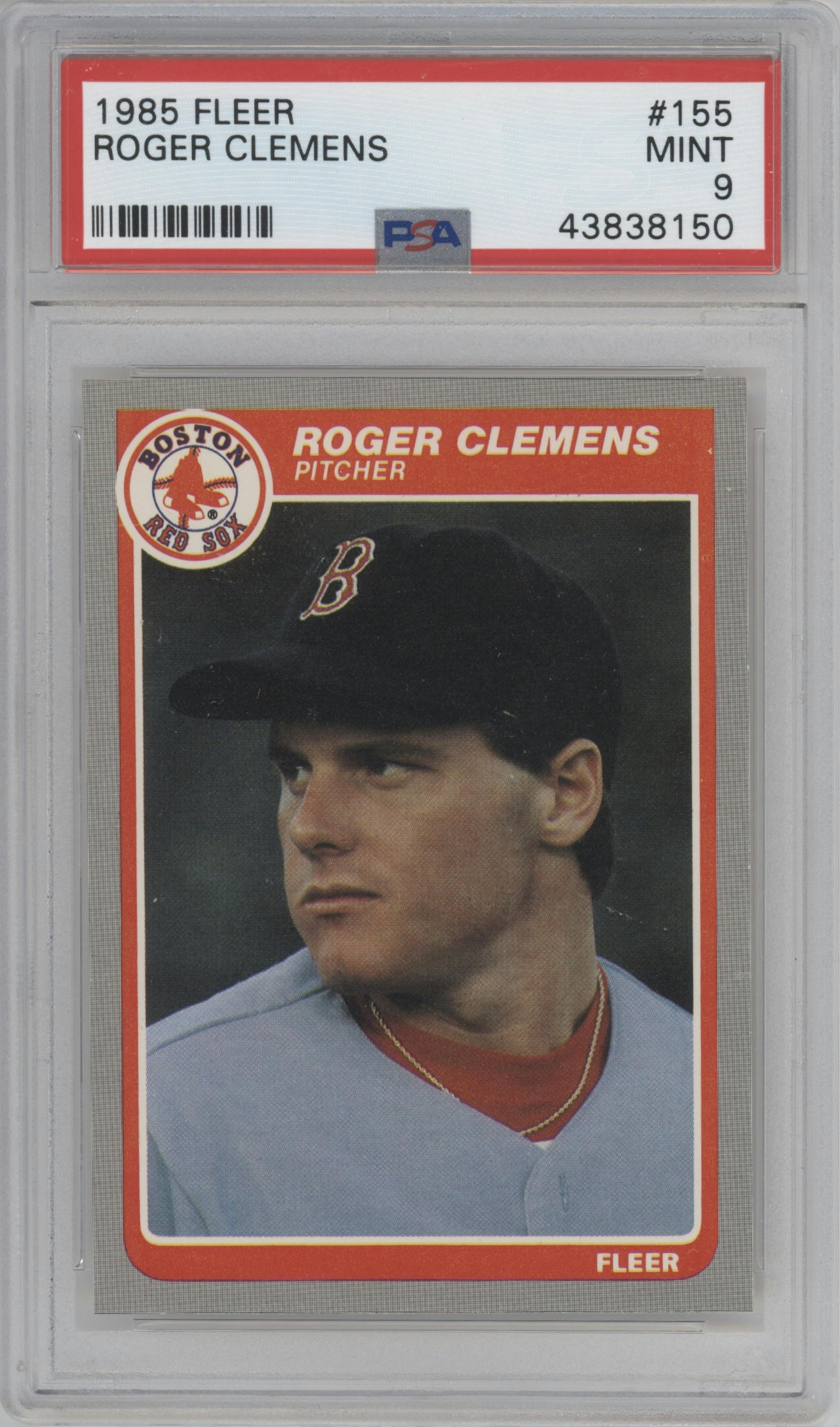 Roger Clemens from the 1985 Fleer set graded by PSA and given an overall grade of 9.
