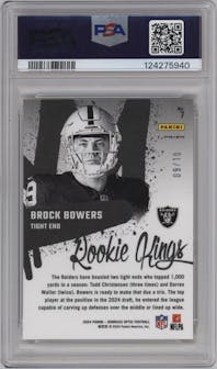 Brock Bowers from the 2024 Donruss Optic set featuring a Gold parallel graded by PSA and given an overall grade of 10.