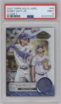 Bobby Witt Jr. from the 2022 Topps Gold Label set graded by PSA and given an overall grade of 9.