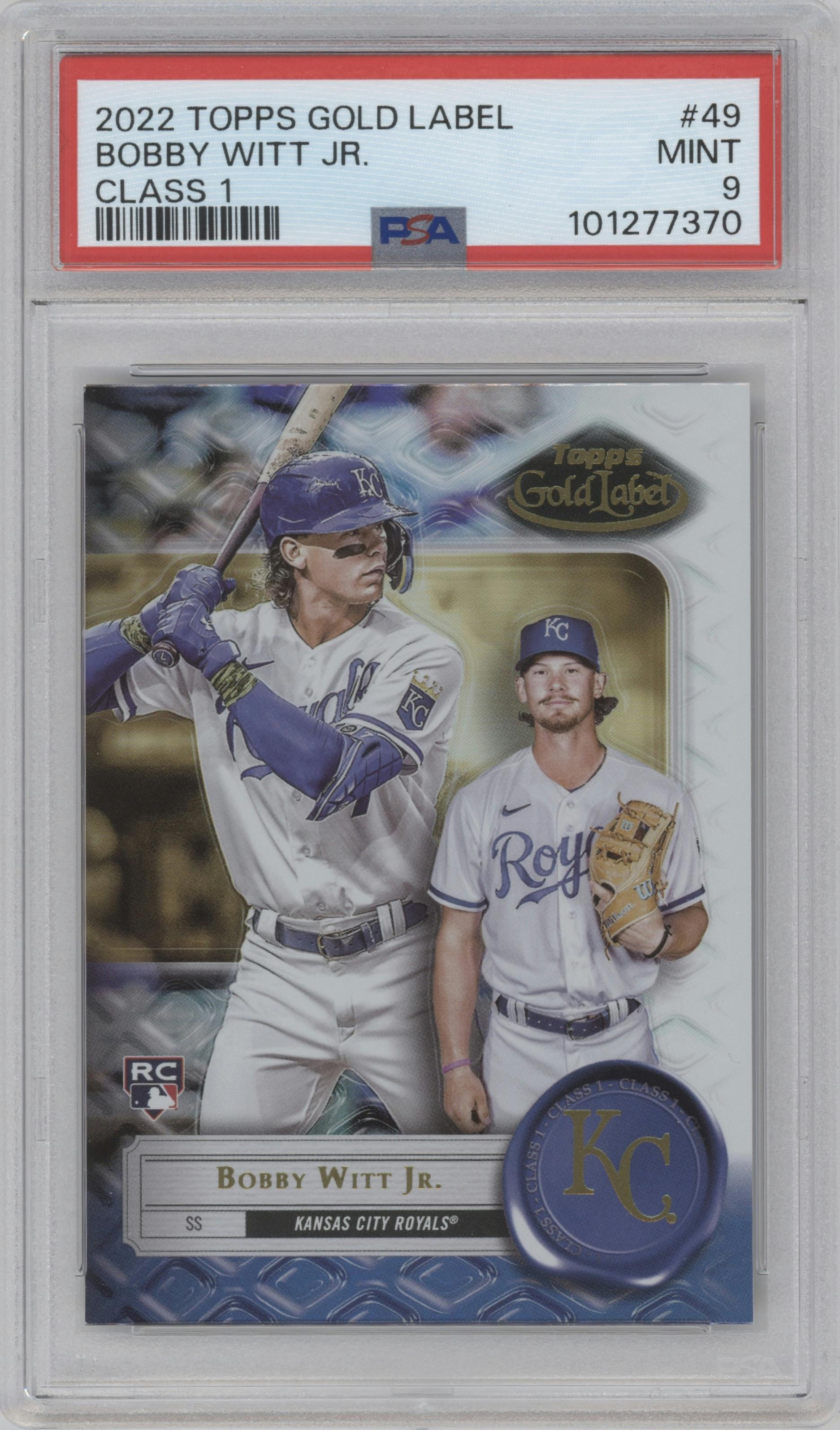 Bobby Witt Jr. from the 2022 Topps Gold Label set graded by PSA and given an overall grade of 9.