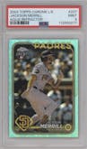Jackson Merrill from the 2024 Topps Chrome Logofractor set featuring a Aqua Refractor parallel graded by PSA and given an overall grade of 9.