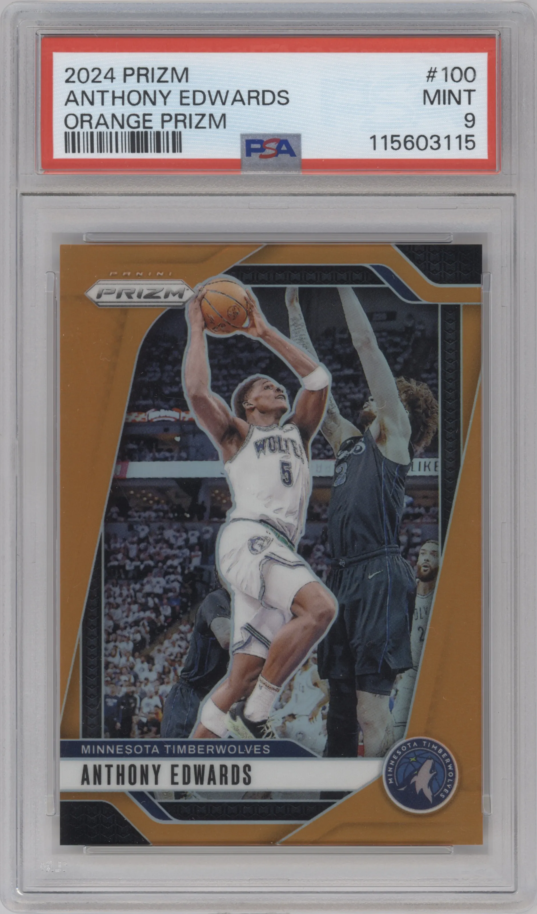 2024 Panini Prizm Anthony Edwards Orange Prizm #100 PSA 9