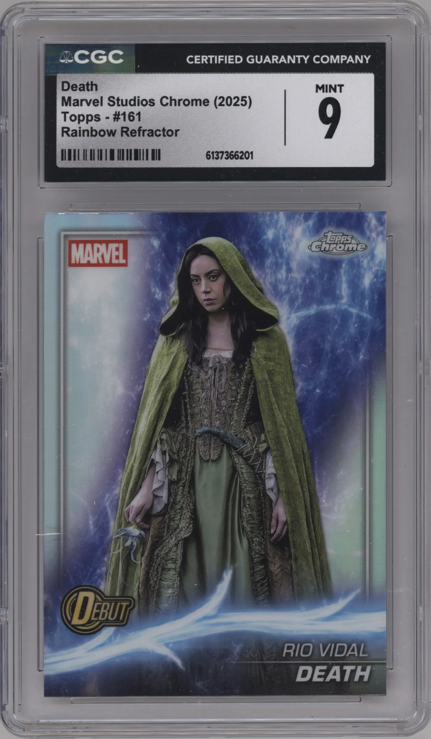 2025 Topps Chrome Marvel Studios Death Rainbow Refractor CGC 9