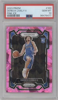 Dereck Lively II from the 2023-24 Panini Prizm set featuring a Pink Ice parallel graded by PSA and given an overall grade of 10.