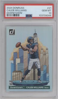 Caleb Williams from the 2024 Donruss set graded by PSA and given an overall grade of 10.