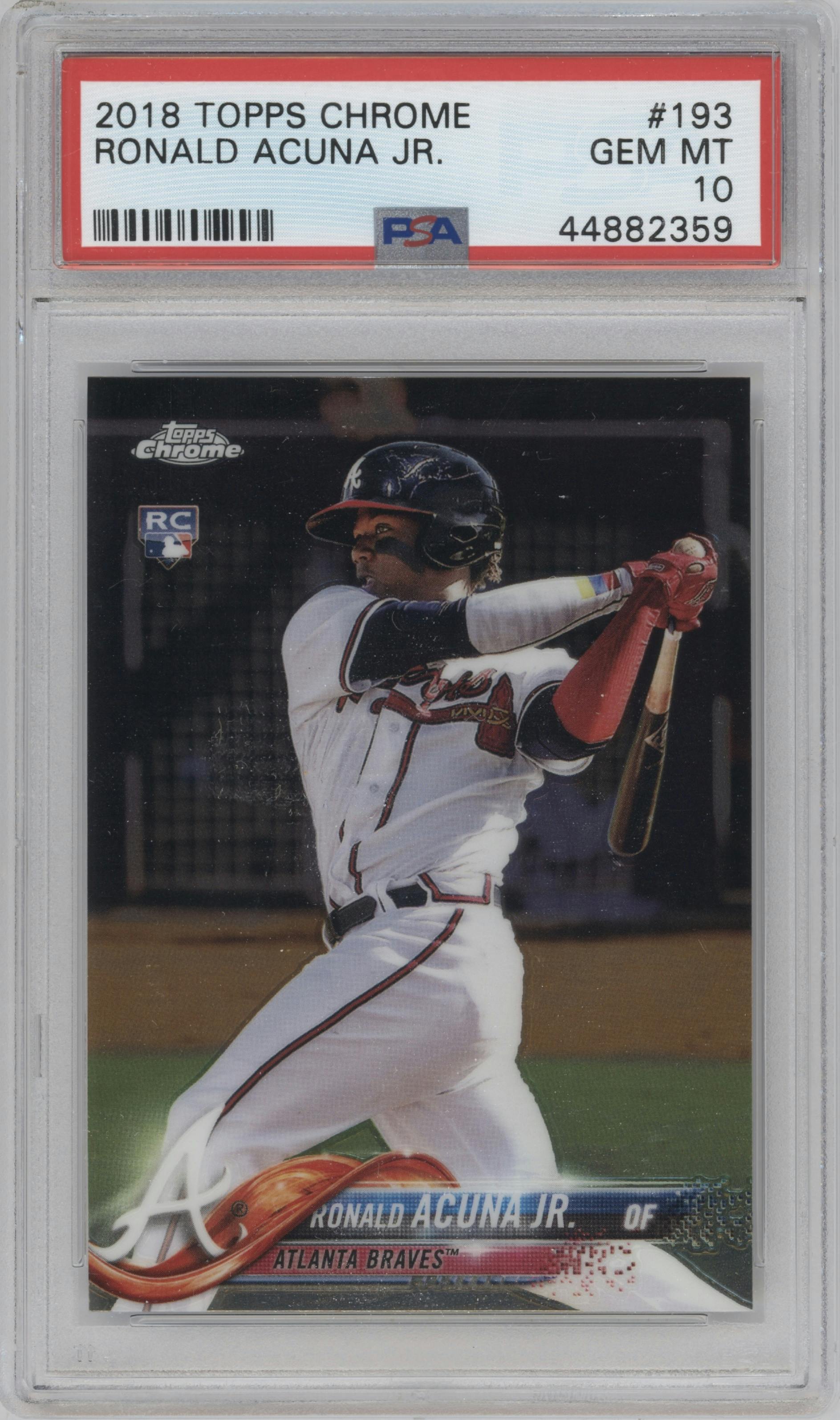Ronald Acuna Jr. from the 2018 Topps Chrome set graded by PSA and given an overall grade of 10.